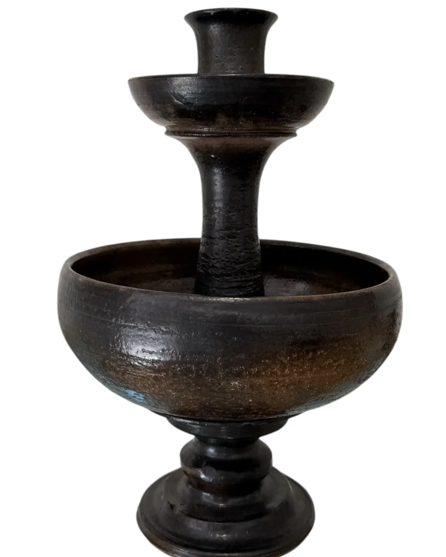 Coupe à 2 niveaux en céramique émaillé, signé — Jean Marais