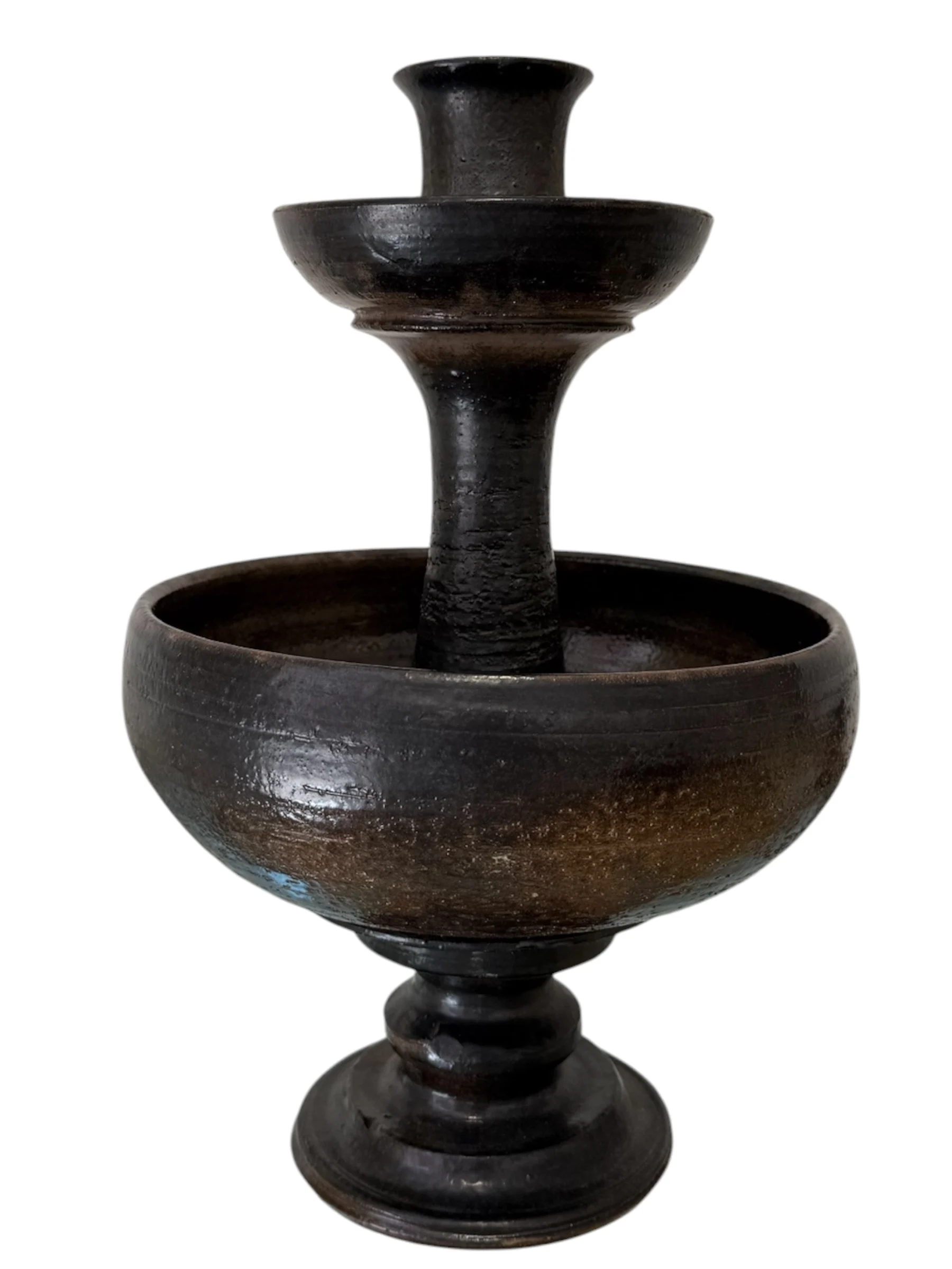 Coupe à 2 niveaux en céramique émaillé, signé — Jean Marais